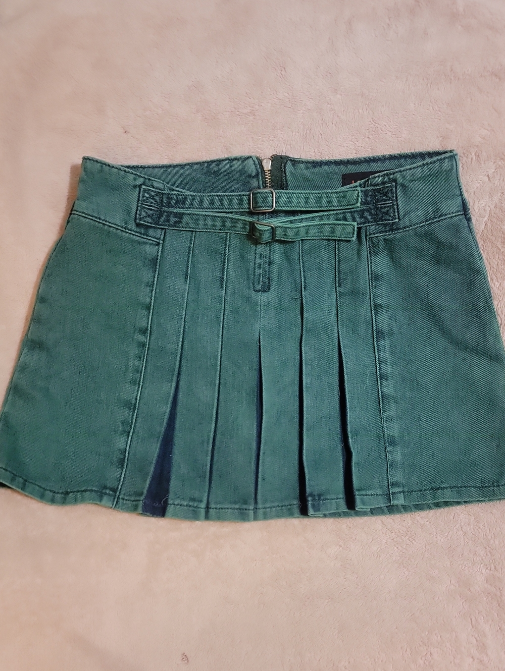 dELiA*s Teal Pleated Denim Mini Skirt with Belt Detail